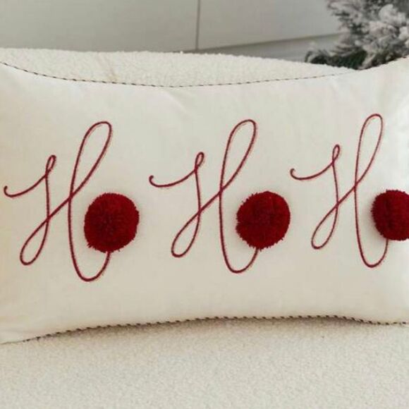 Ho Ho Ho Pom Pom Pillow Cover - Picture 5 of 9